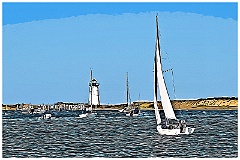Sailing in Edgartown Harbor by Lighthhouse -Digital Painting